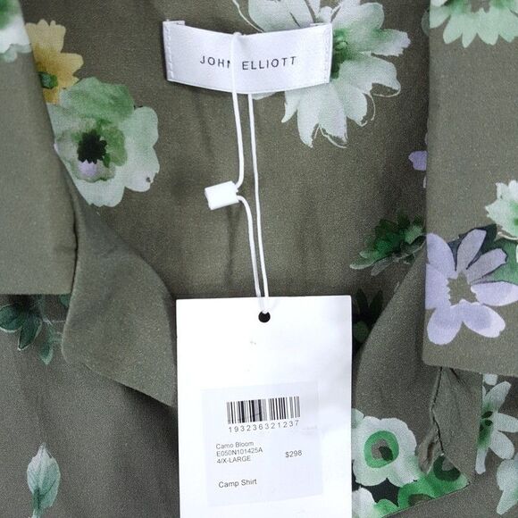 JOHN ELLIOTT Camp Shirt Mens Size 4 XL Green Floral Camo Bloom Pocket $298 - Picture 2 of 9